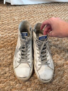 Golden Goose White and Gray High-Top Sneakers